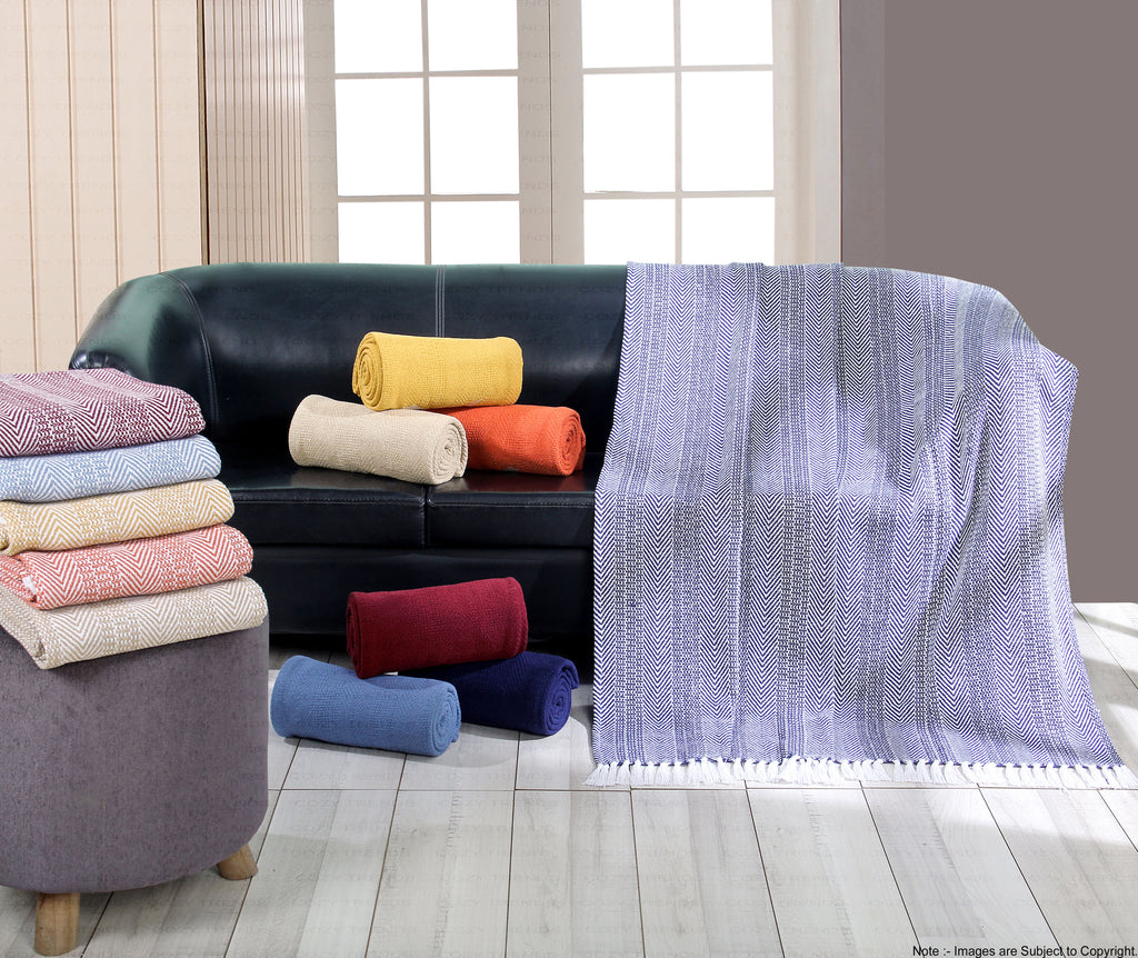Hand Woven 100% Cotton All Season Soft Throw Blankets Herringbone 50''x60'' Set of 2