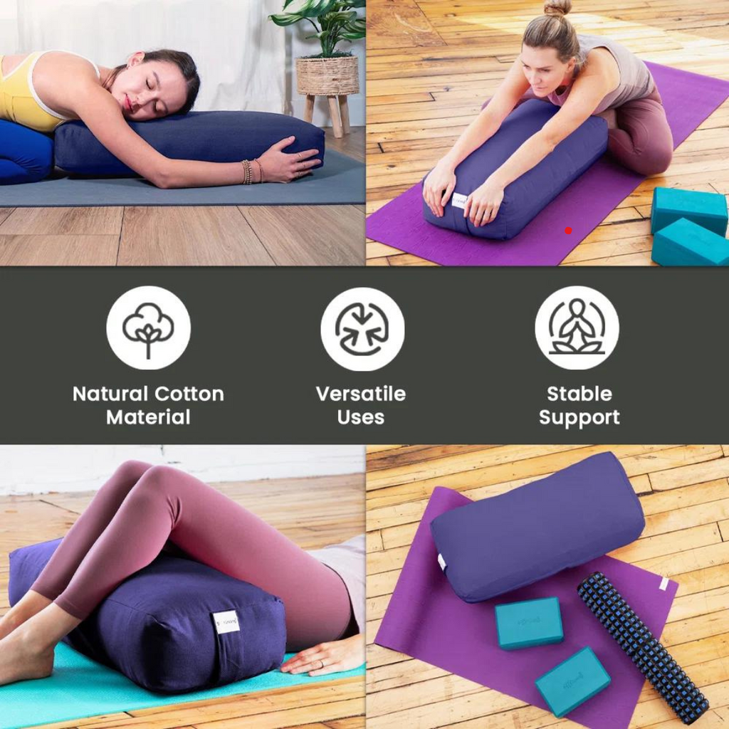 Yoga Firm Large Yoga Bolster Pillow Cushion 24" x 12" x 6" for Restorative Yoga, Rectangular Cotton and Removable Cover