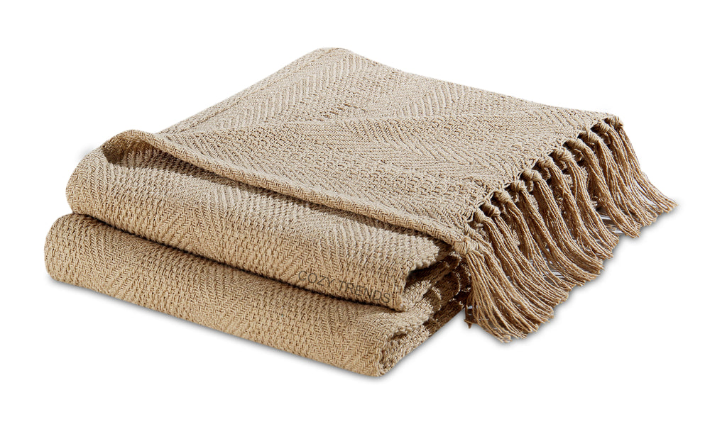 Hand Woven 100% Cotton All Season Soft Throw Blankets Herringbone 50''x60'' Set of 2