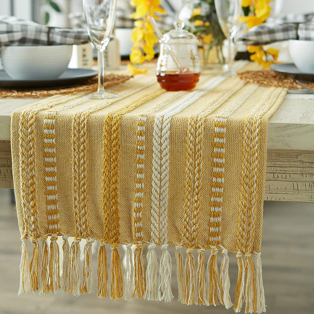 Farmhouse Braided Table Runner, 15x72 Cotton Hand Woven